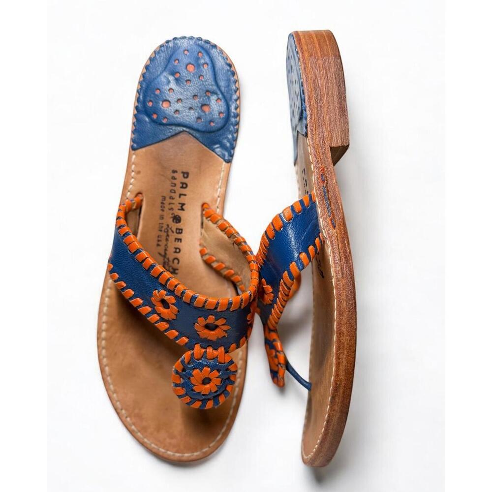 Palm Beach Leather Sandals Royal/Orange Whipstitch Thong Flip-Flop Women’s Sz 8 - Picture 8 of 9
